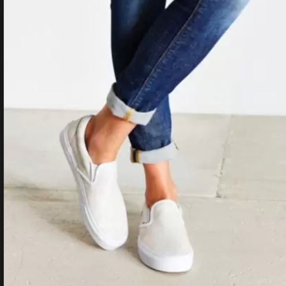 Vans White Cracked Leather Slipon 